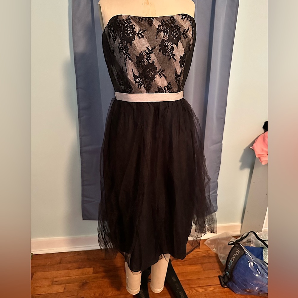 Black and Cream Strapless Dress